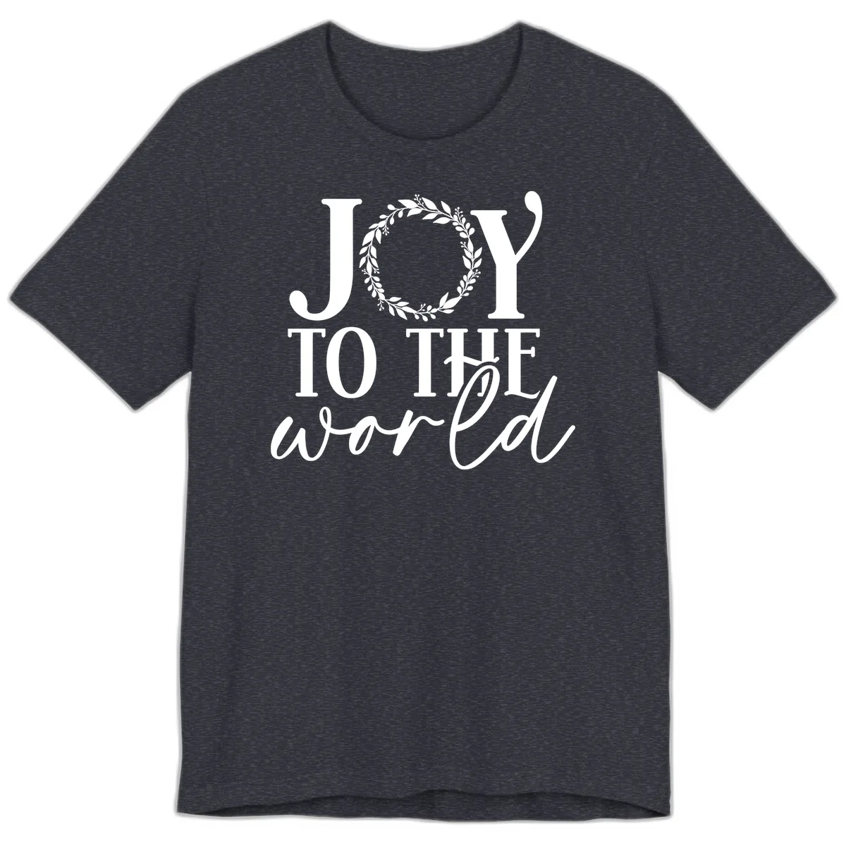 Joy To The World Holiday Text Design Premium T-Shirt in Heather Navy