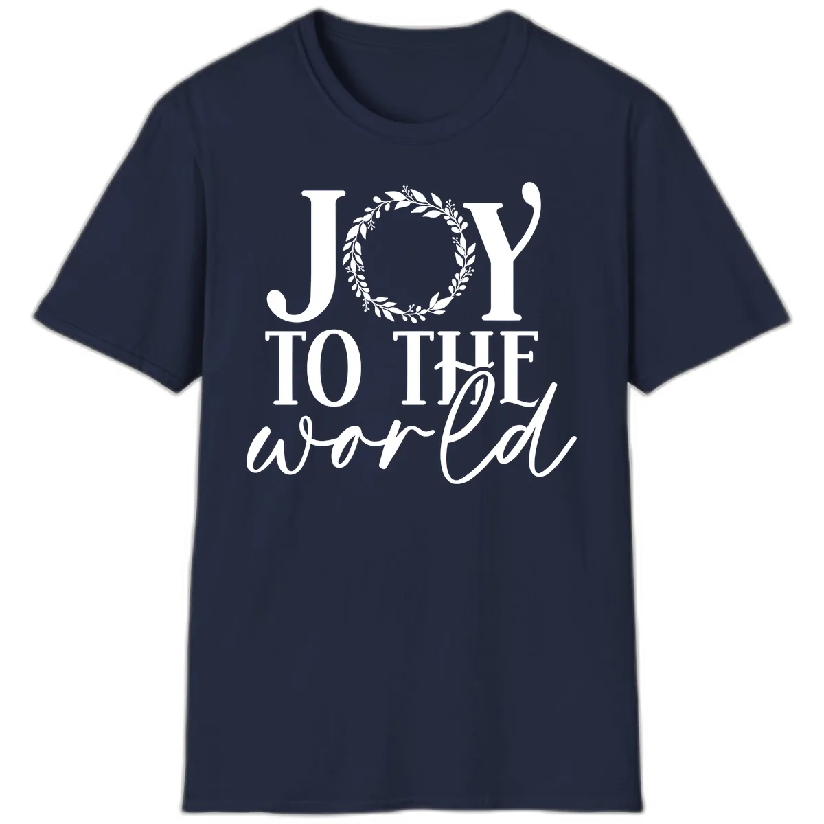 Joy To The World Holiday Text Design T-Shirt in Navy