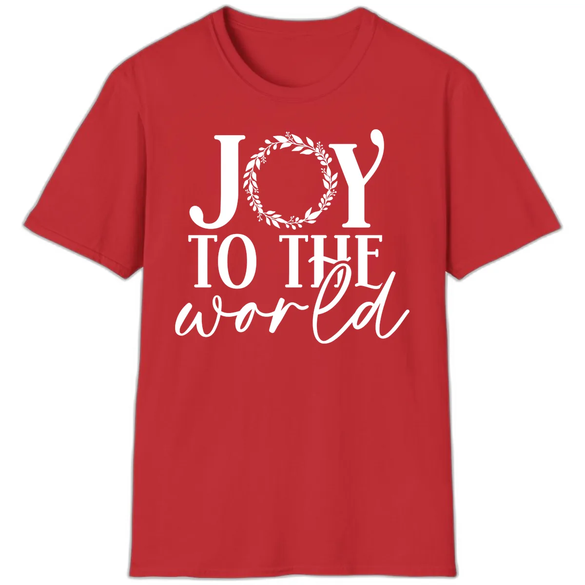 Joy To The World Holiday Text Design T-Shirt in Red