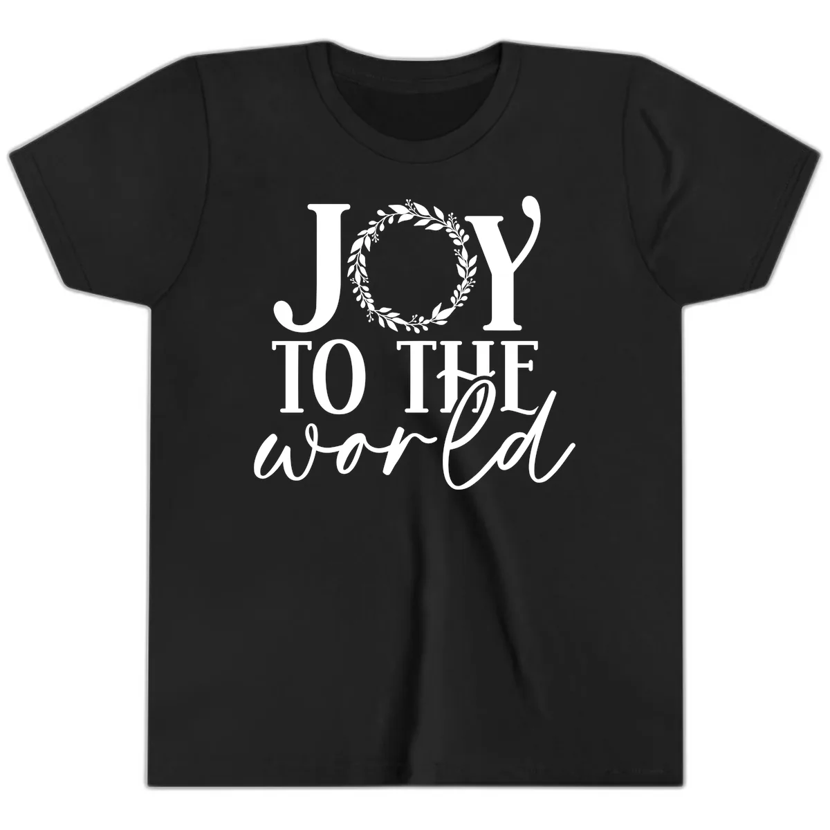 Joy To The World Holiday Text Design Youth T-Shirt in Black