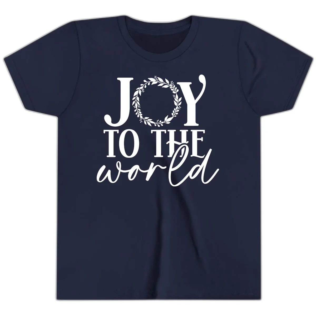 Joy To The World Holiday Text Design Youth T-Shirt in Navy