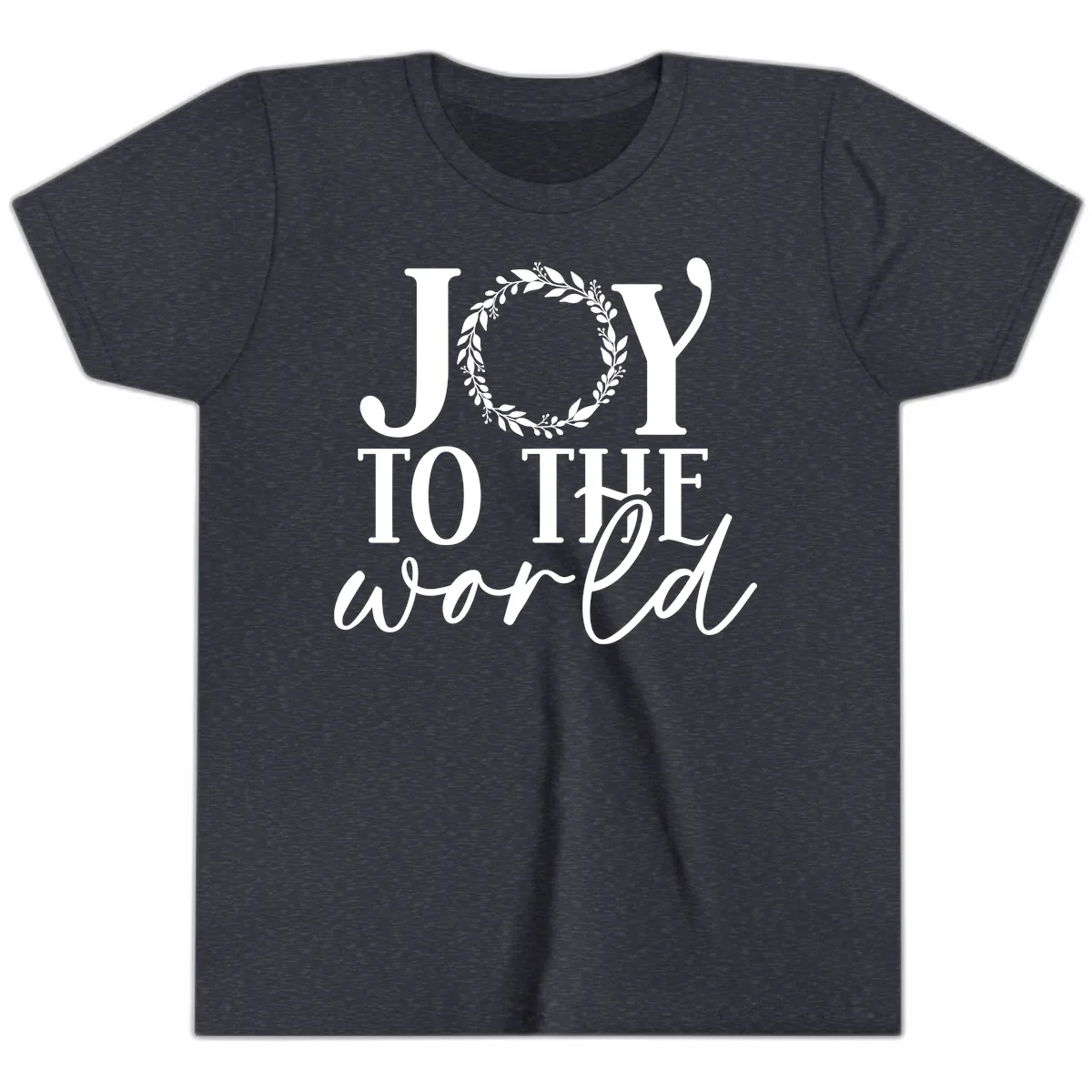 Joy To The World Holiday Text Design Youth T-Shirt in Heather Navy