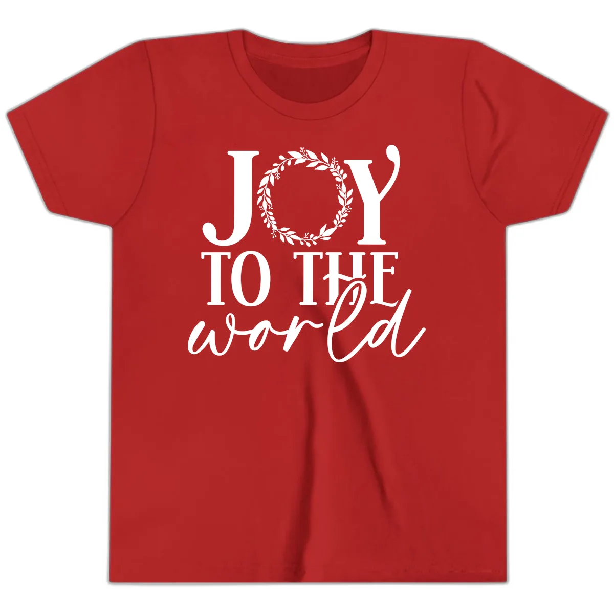 Joy To The World Holiday Text Design Youth T-Shirt in Red