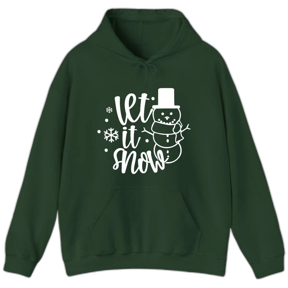Let It Snow Snowman Holiday Design Hoodie in Forest Green