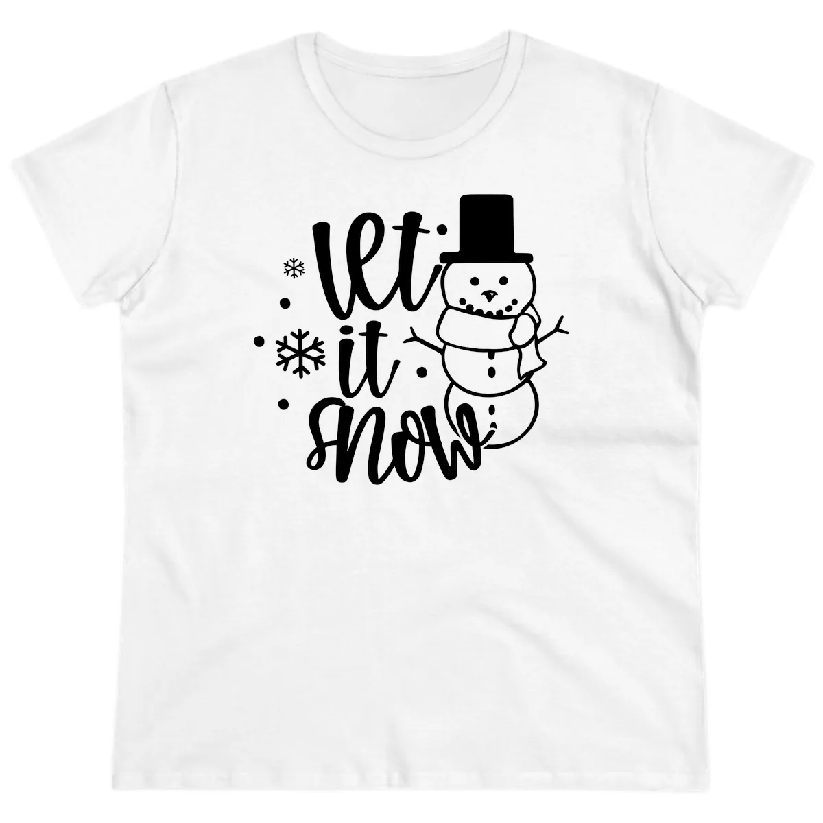 Let It Snow Snowman Holiday Design Ladies Tee in White