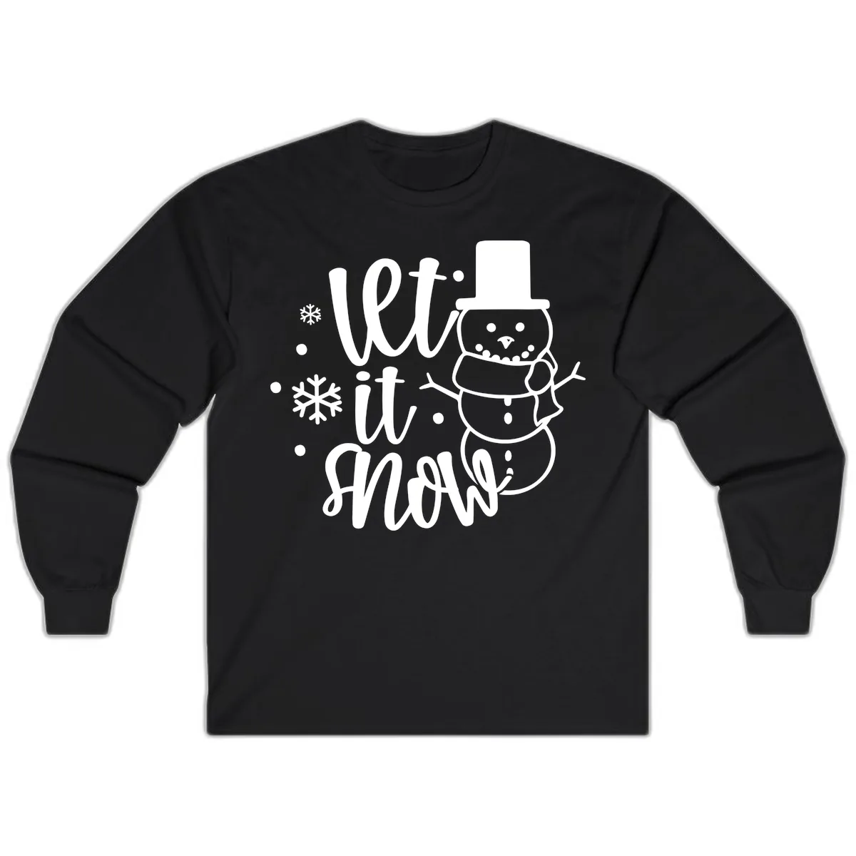 Let It Snow Snowman Holiday Design Long Sleeve in Black