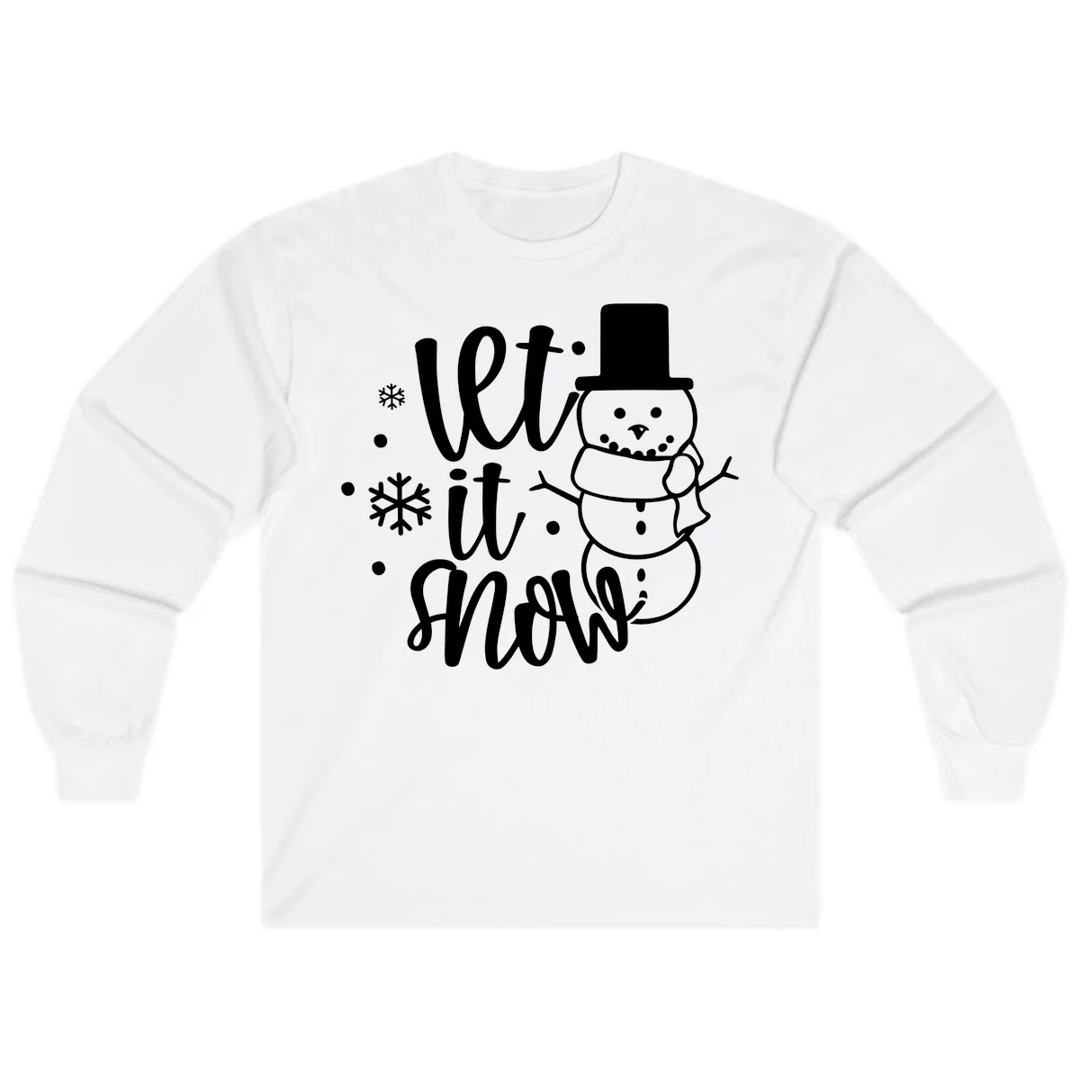 Let It Snow Snowman Holiday Design Long Sleeve in White