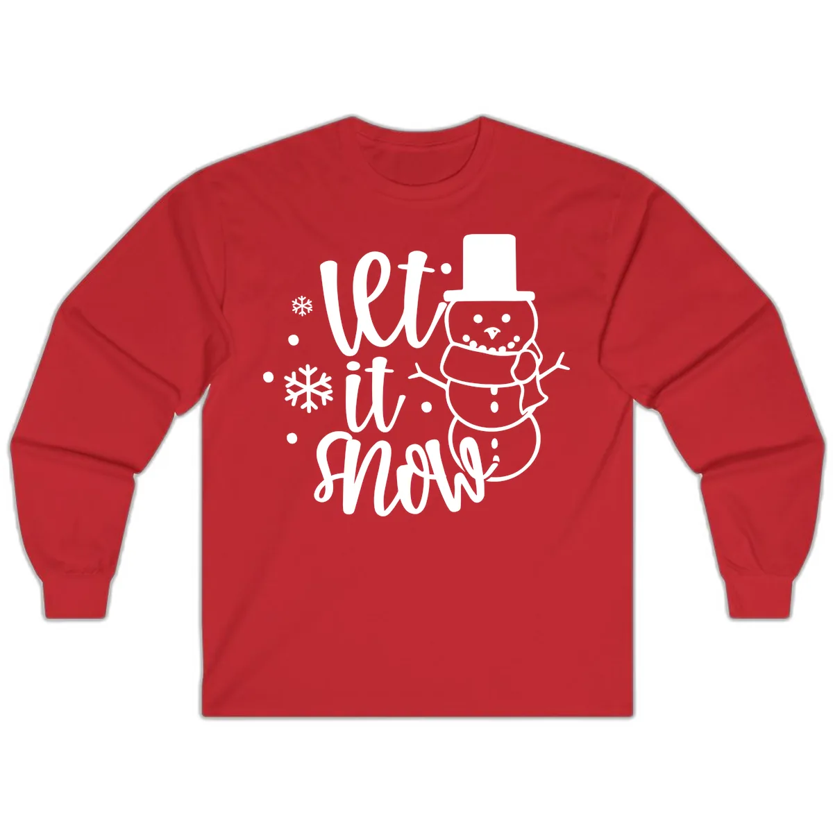 Let It Snow Snowman Holiday Design Long Sleeve in Red
