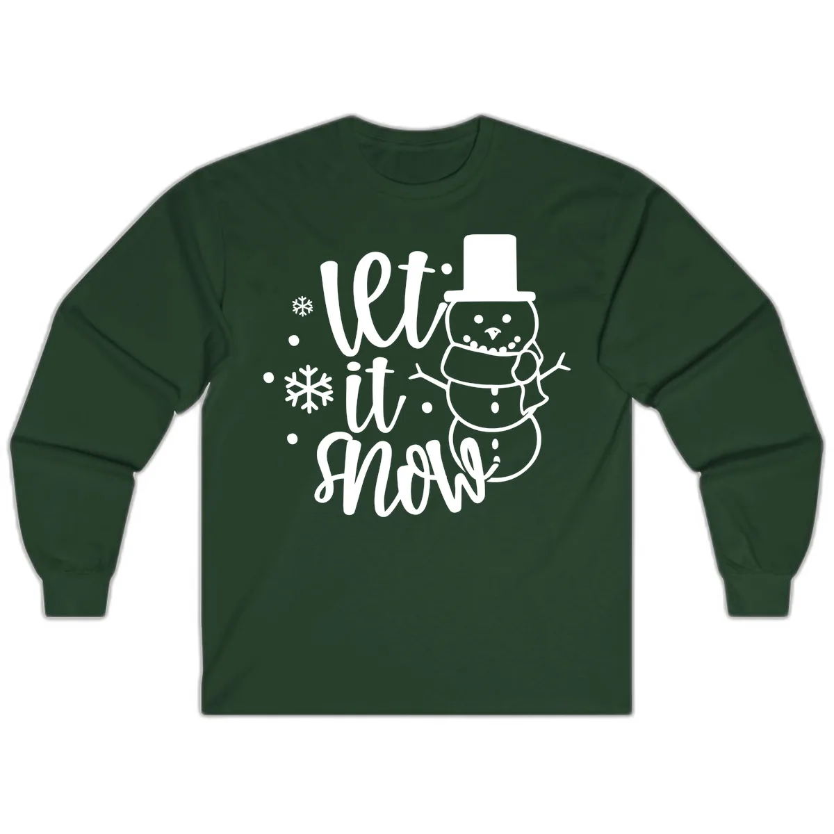 Let It Snow Snowman Holiday Design Long Sleeve in Forest Green