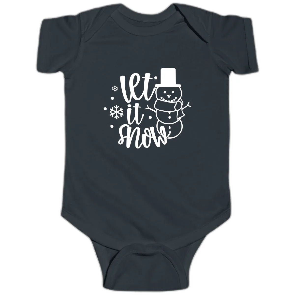 Let It Snow Snowman Holiday Design Baby Onesie in Black