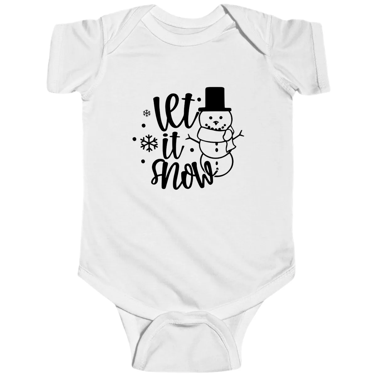 Let It Snow Snowman Holiday Design Baby Onesie in White