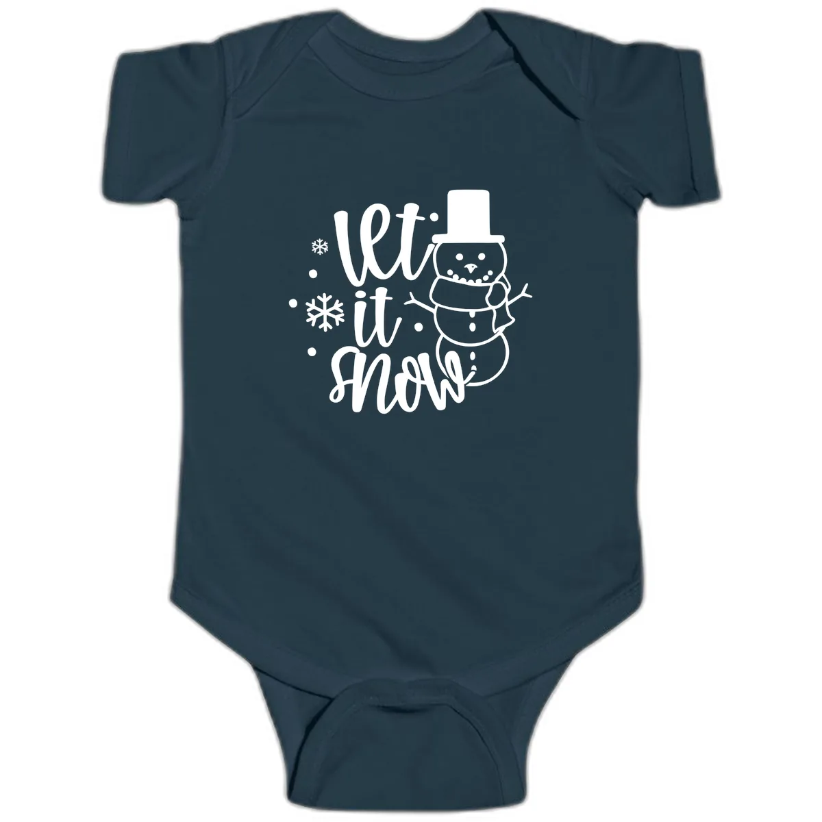 Let It Snow Snowman Holiday Design Baby Onesie in Navy
