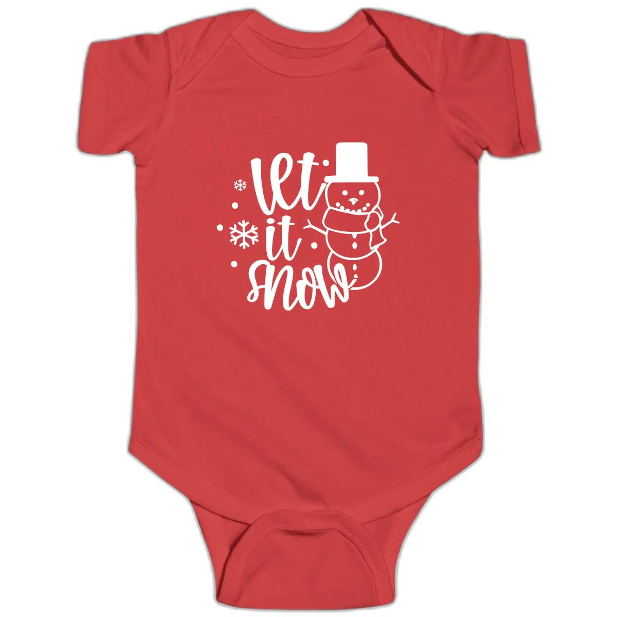 Let It Snow Snowman Holiday Design Baby Onesie in Red