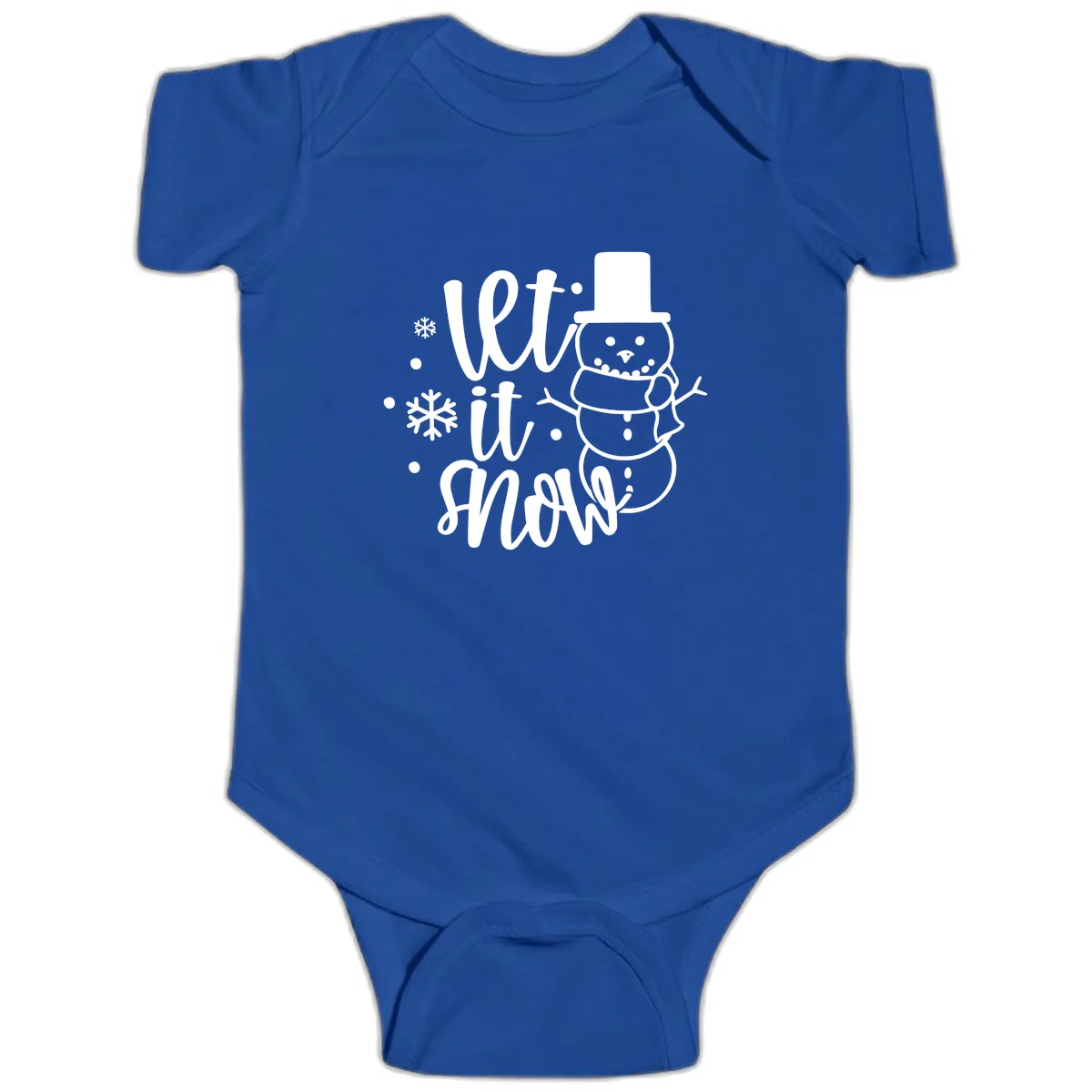 Let It Snow Snowman Holiday Design Baby Onesie in Royal