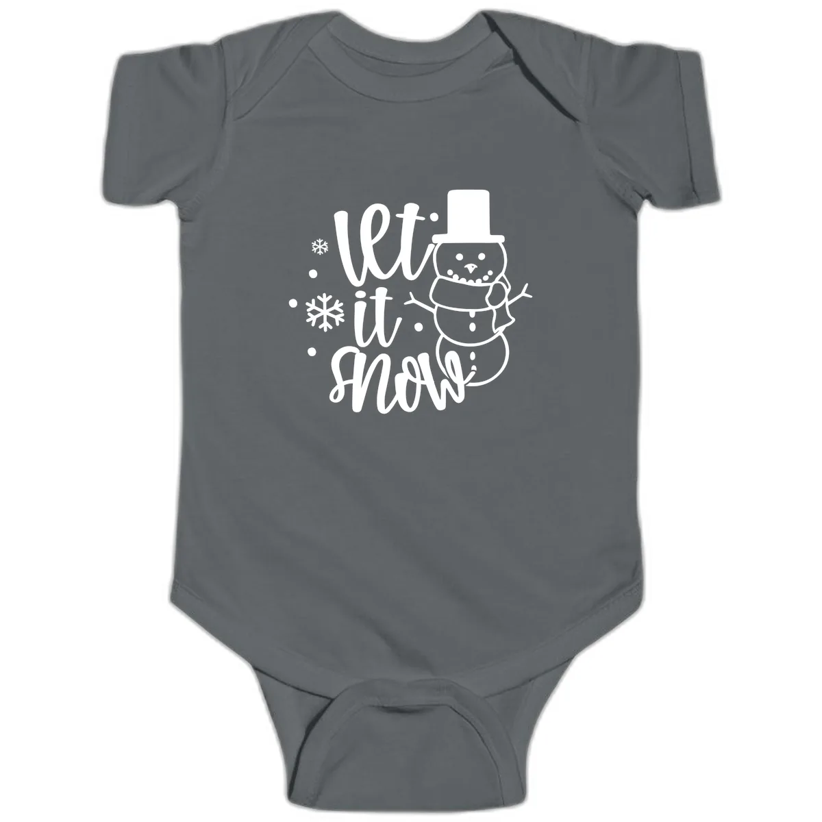 Let It Snow Snowman Holiday Design Baby Onesie in Charcoal