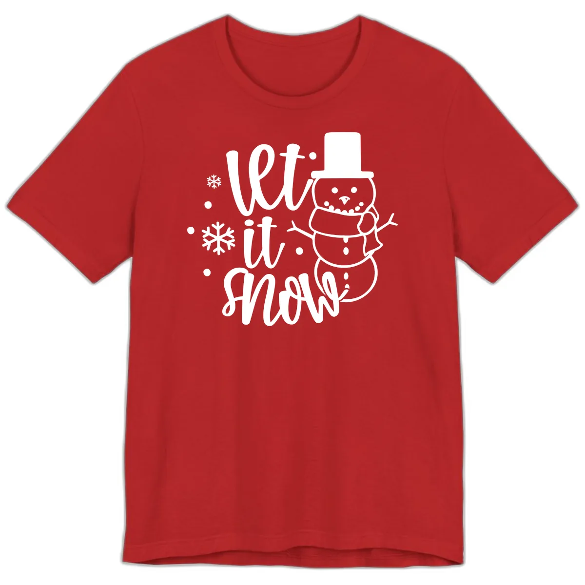 Let It Snow Snowman Holiday Design Premium T-Shirt in Red