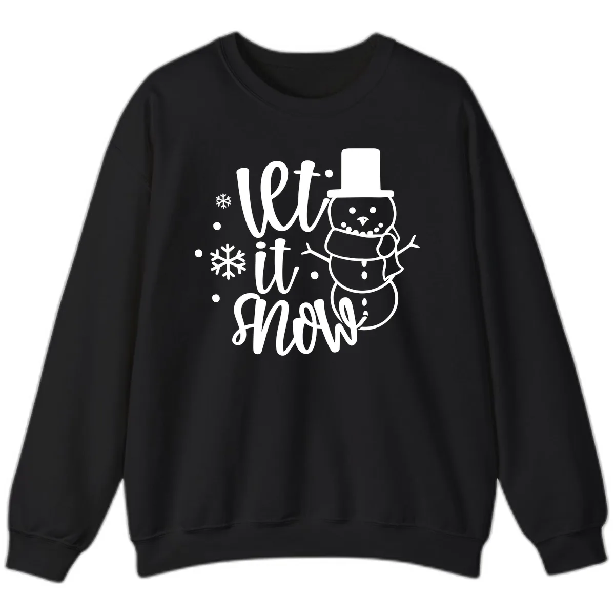 Let It Snow Snowman Holiday Design Sweatshirt in Black