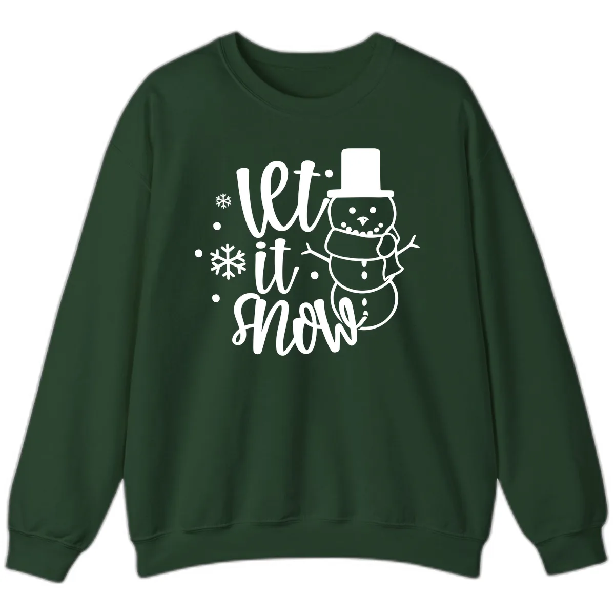 Let It Snow Snowman Holiday Design Sweatshirt in Forest Green