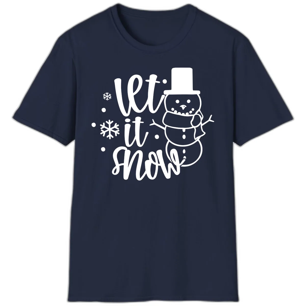 Let It Snow Snowman Holiday Design T-Shirt in Navy