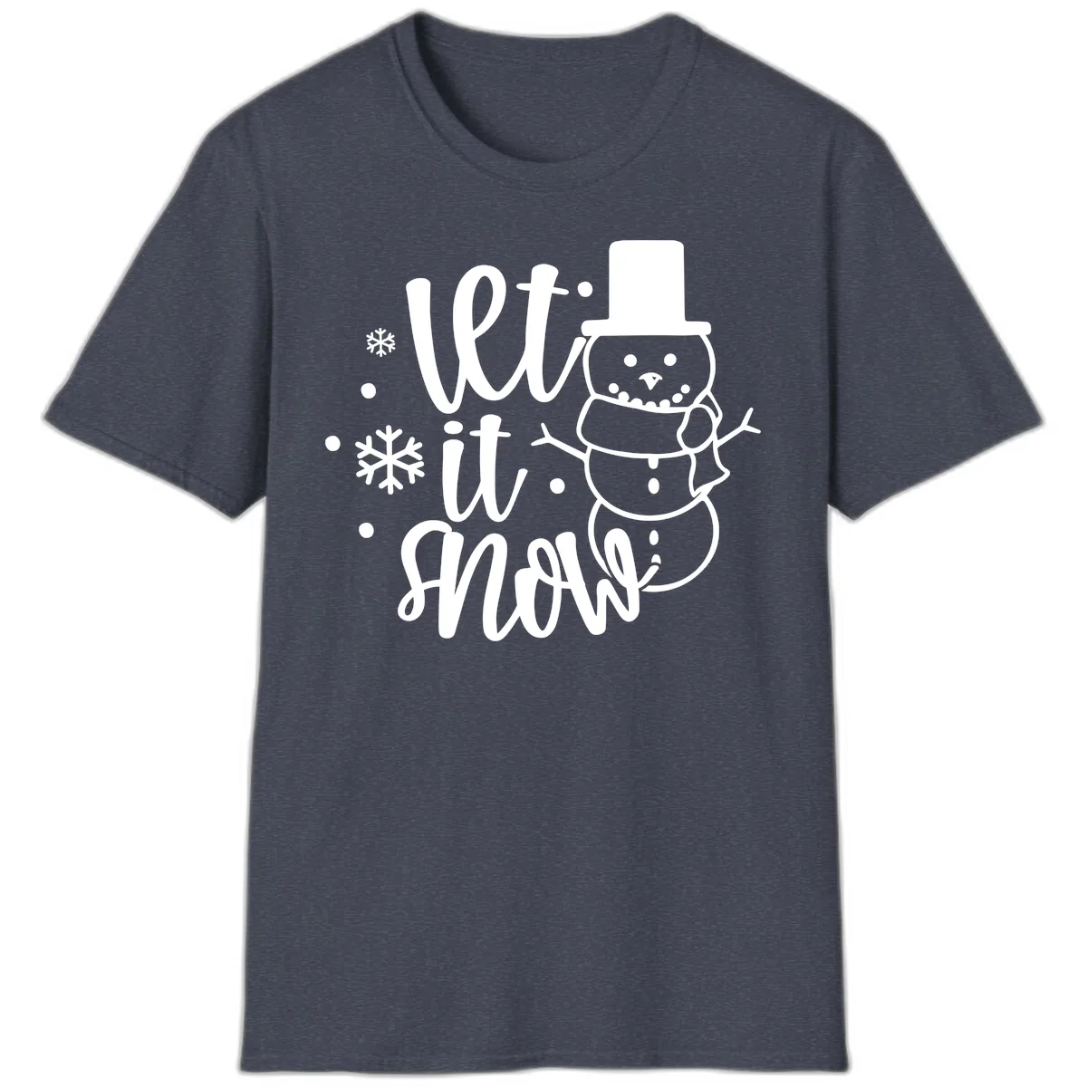 Let It Snow Snowman Holiday Design T-Shirt in Heather Navy
