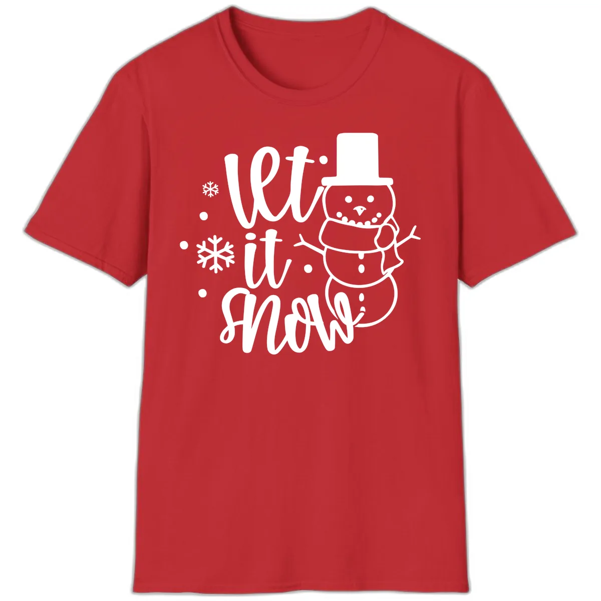 Let It Snow Snowman Holiday Design T-Shirt in Red