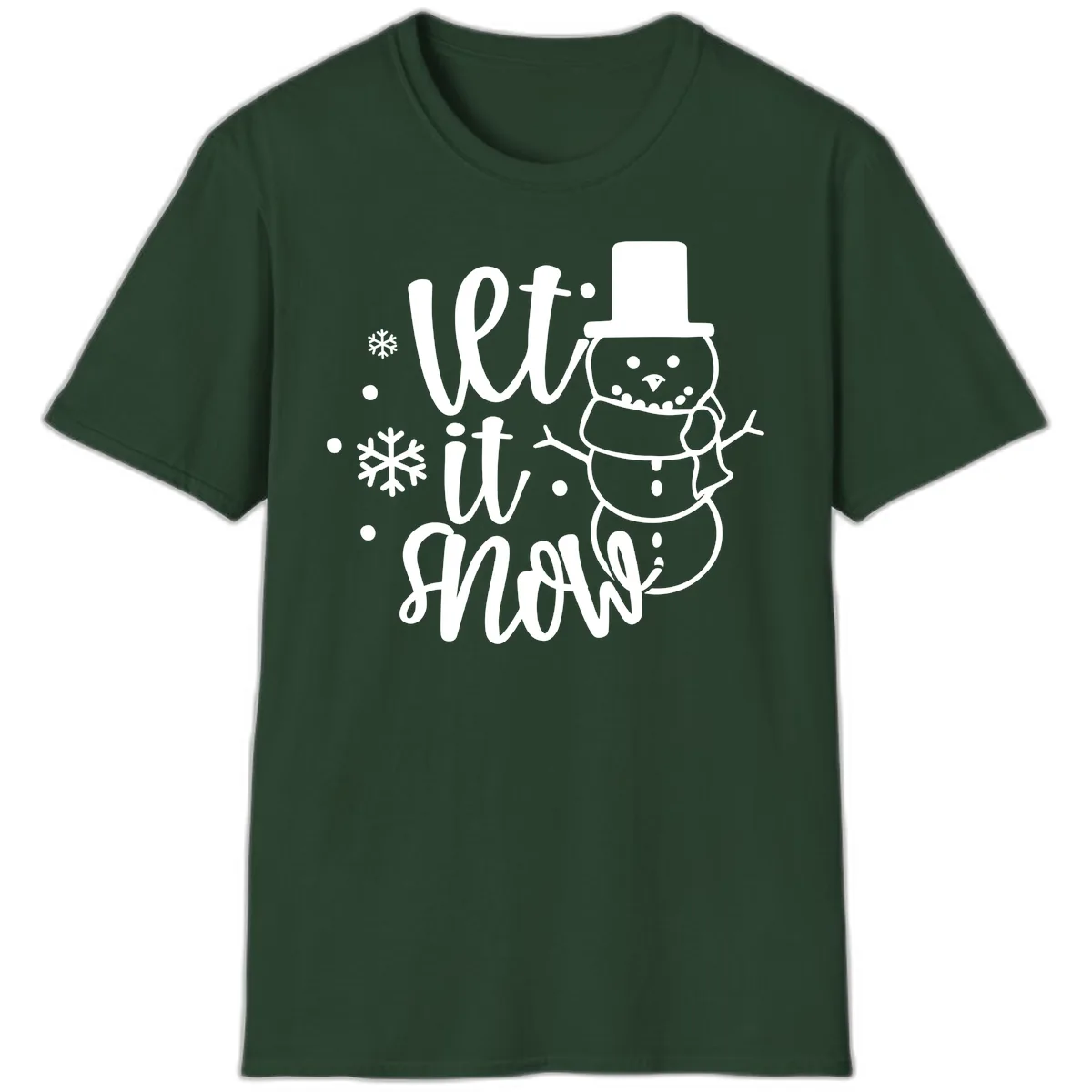 Let It Snow Snowman Holiday Design T-Shirt in Forest Green