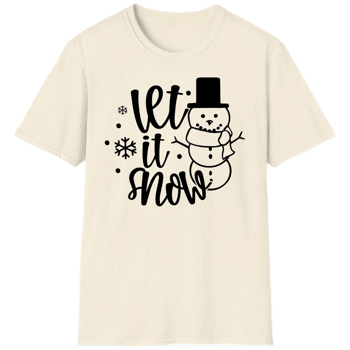 Let It Snow Snowman Holiday Design T-Shirt in Natural