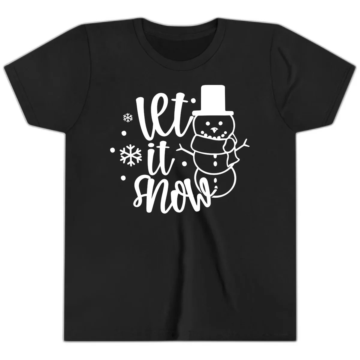 Let It Snow Snowman Holiday Design Youth T-Shirt in Black
