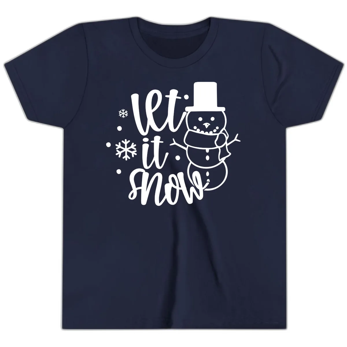 Let It Snow Snowman Holiday Design Youth T-Shirt in Navy
