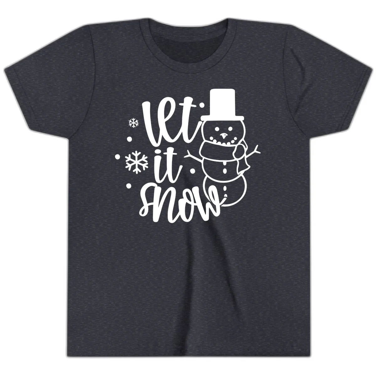 Let It Snow Snowman Holiday Design Youth T-Shirt in Heather Navy