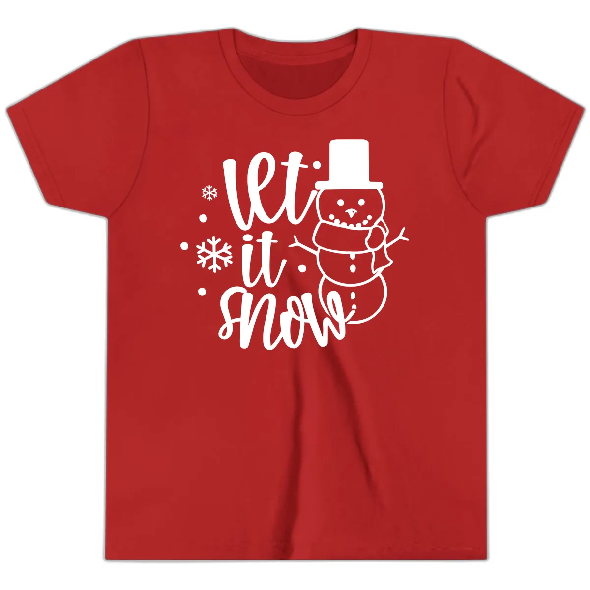 Let It Snow Snowman Holiday Design Youth T-Shirt in Red