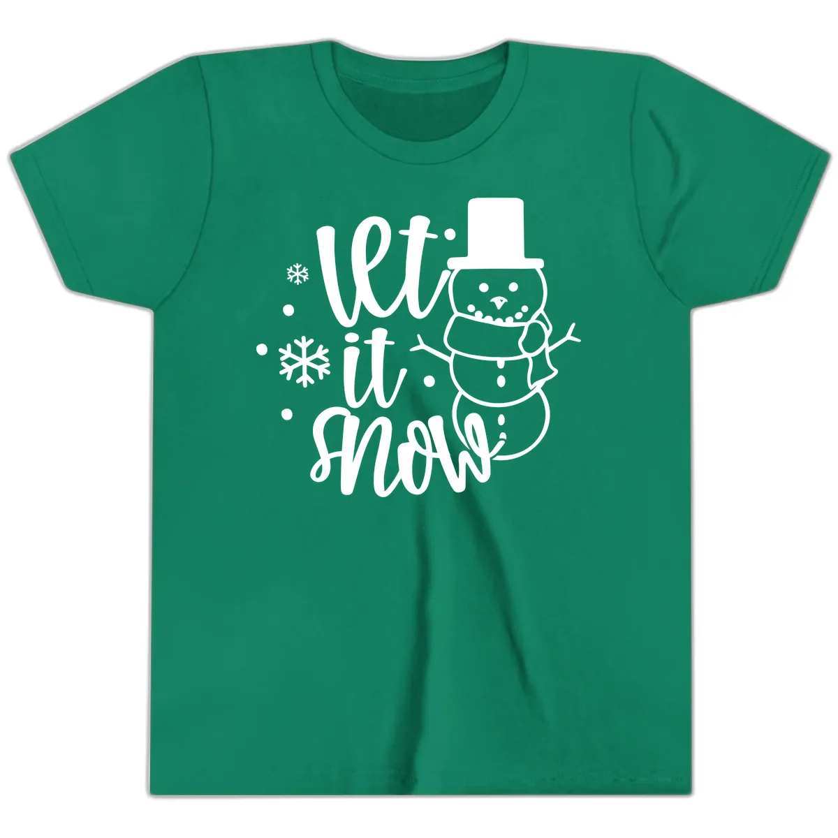 Let It Snow Snowman Holiday Design Youth T-Shirt in Kelly