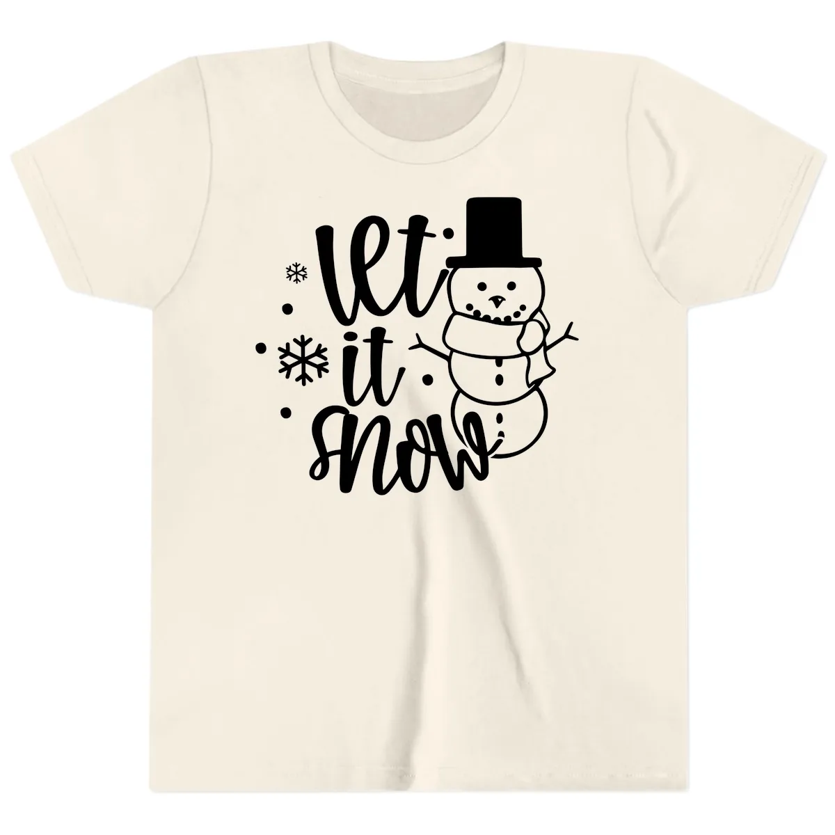 Let It Snow Snowman Holiday Design Youth T-Shirt in Natural