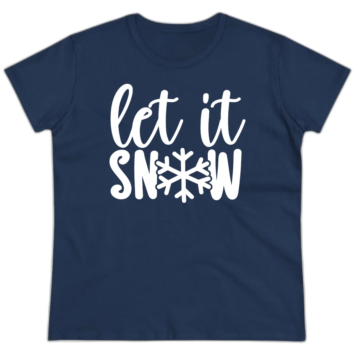 Let It Snow Snowflake Graphic Ladies Tee in Navy