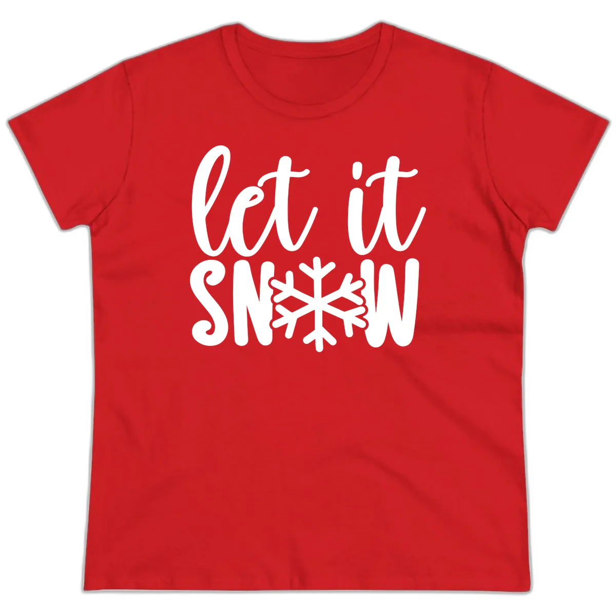 Let It Snow Snowflake Graphic Ladies Tee in Red