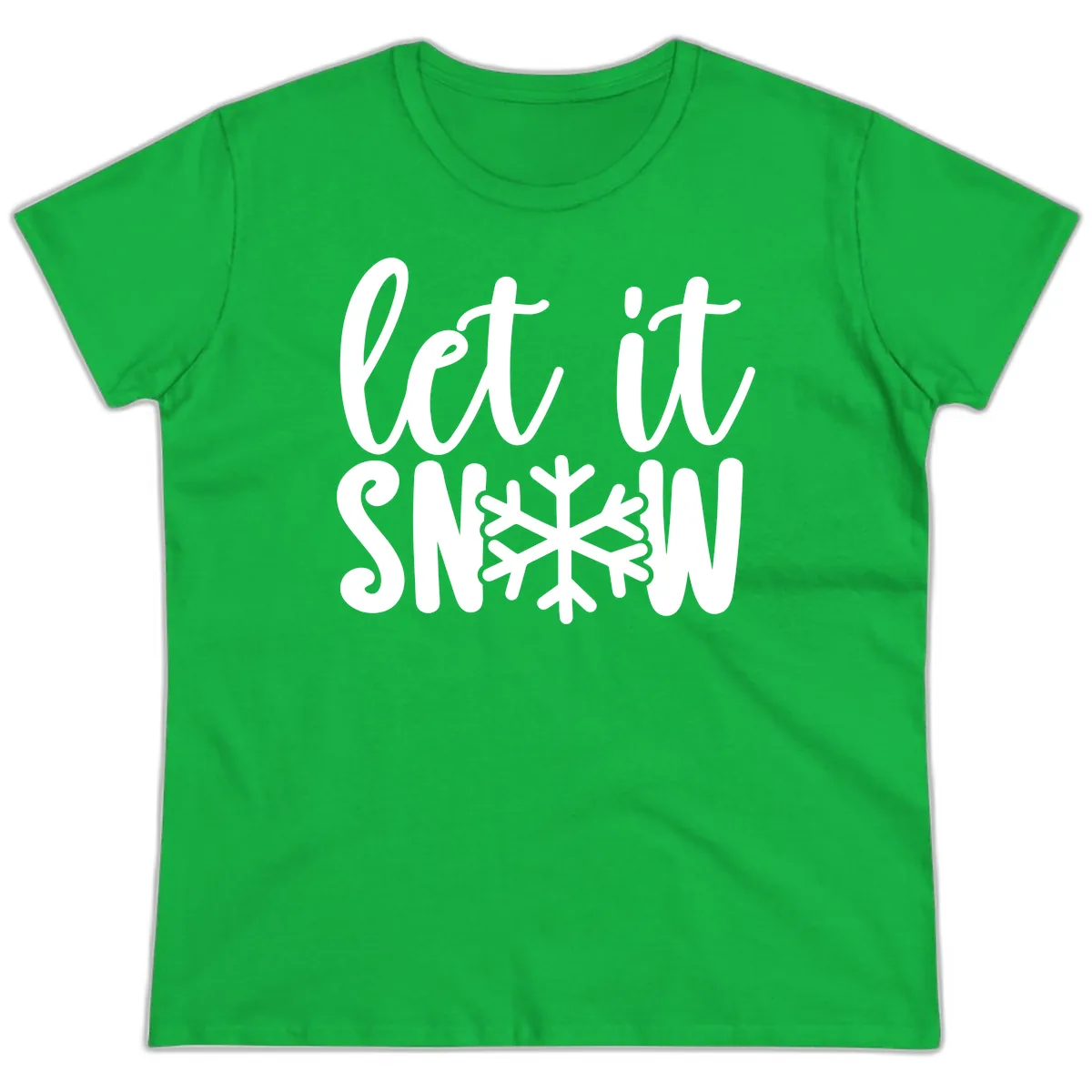 Let It Snow Snowflake Graphic Ladies Tee in Irish Green