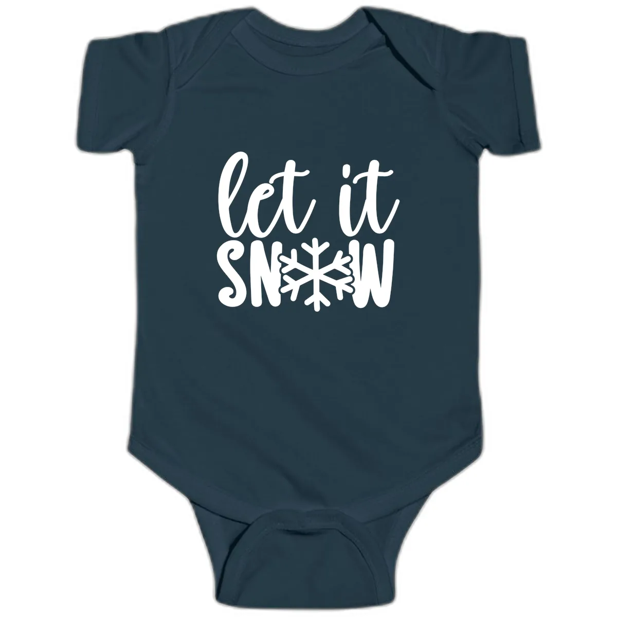 Let It Snow Snowflake Graphic Baby Onesie in Navy