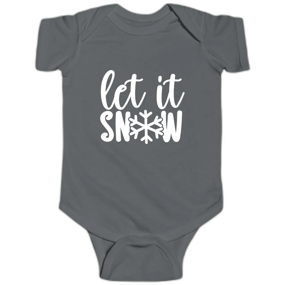 Let It Snow Snowflake Graphic Baby Onesie in Charcoal