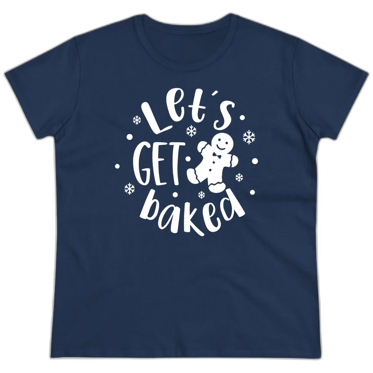 Let's Get Baked Gingerbread Man Ladies Tee in Navy