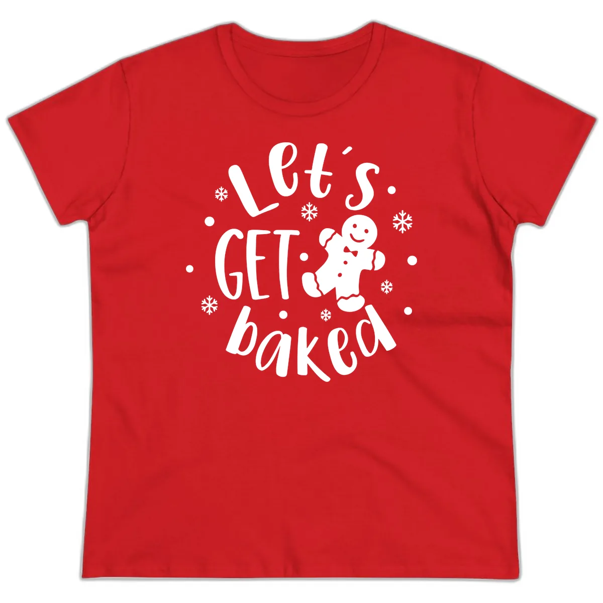 Let's Get Baked Gingerbread Man Ladies Tee in Red