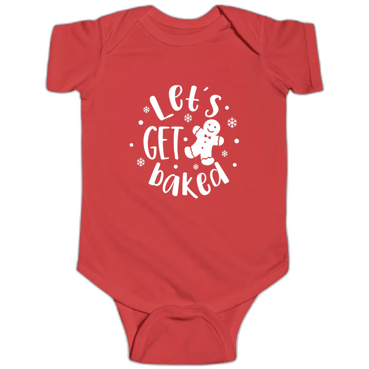 Let's Get Baked Gingerbread Man Baby Onesie in Red