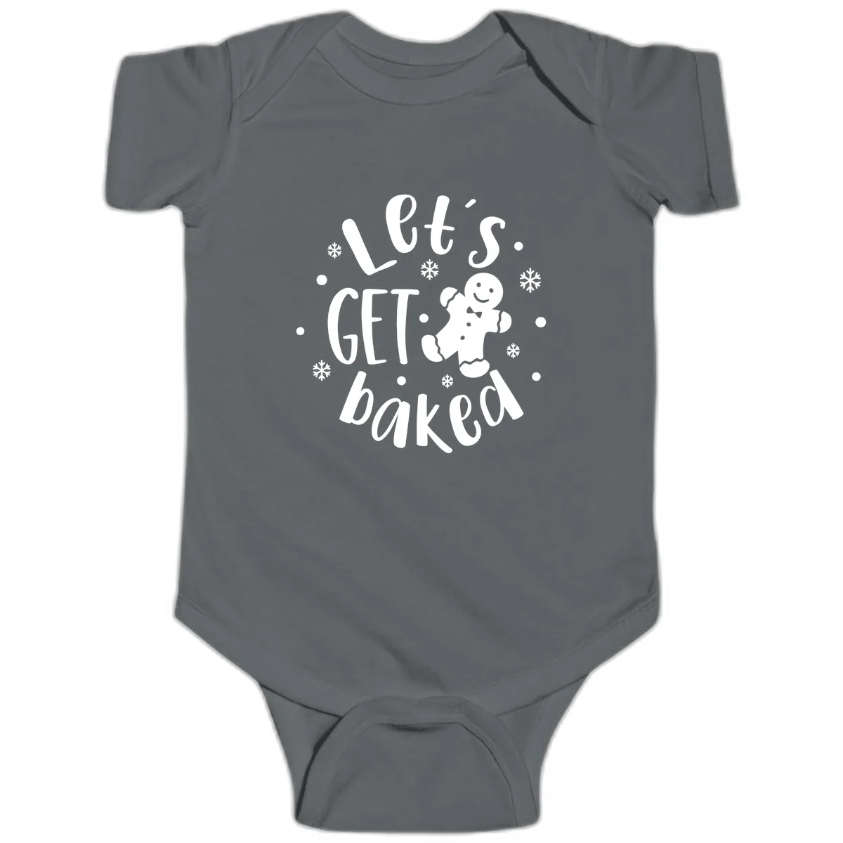 Let's Get Baked Gingerbread Man Baby Onesie in Charcoal