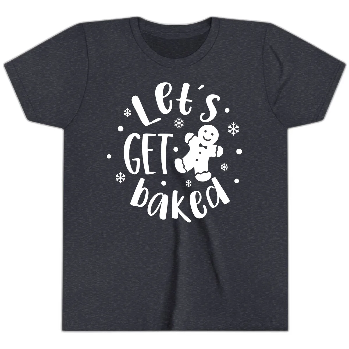 Let's Get Baked Gingerbread Man Youth T-Shirt in Heather Navy
