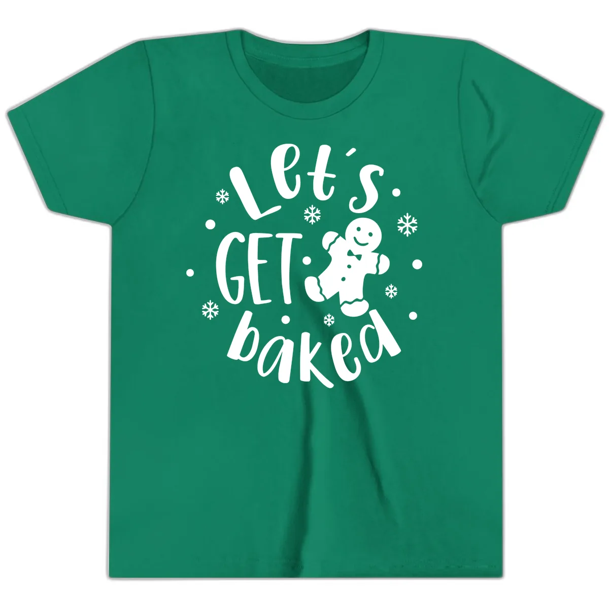 Let's Get Baked Gingerbread Man Youth T-Shirt in Kelly
