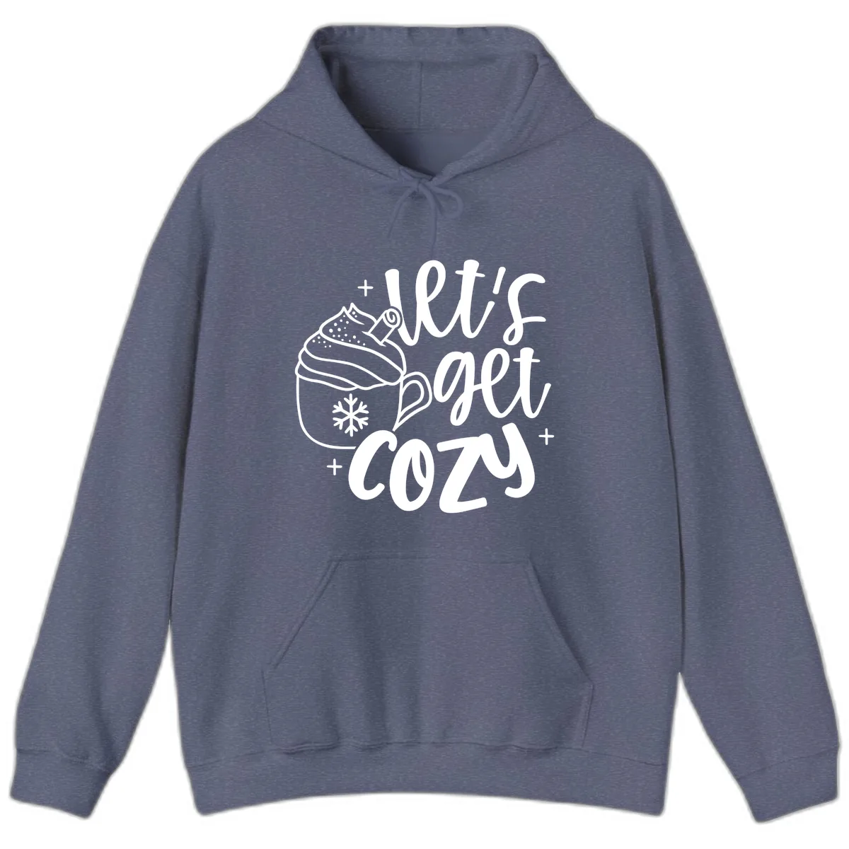 Let's Get Cozy Holiday Design Hoodie in Heather Navy