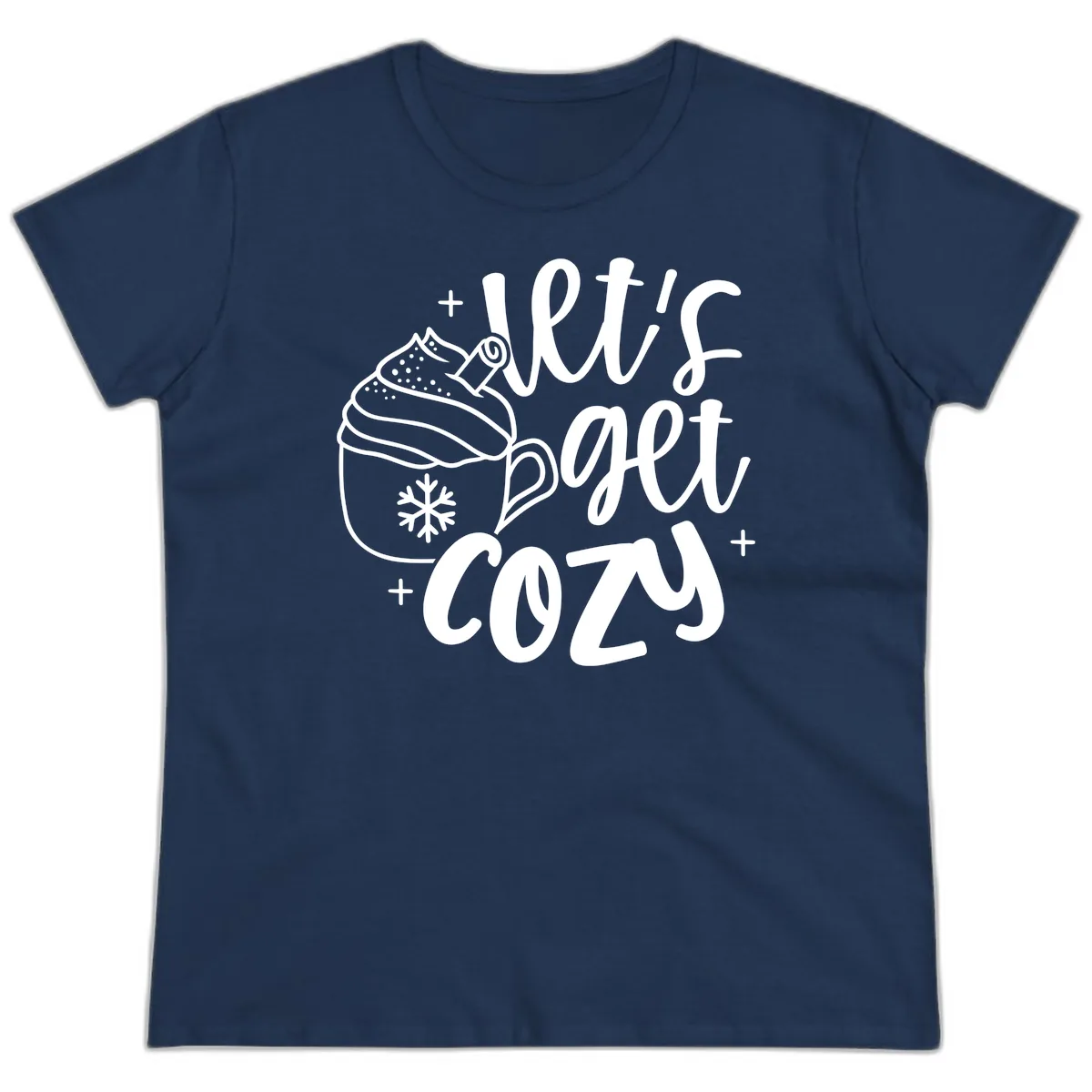 Let's Get Cozy Holiday Design Ladies Tee in Navy