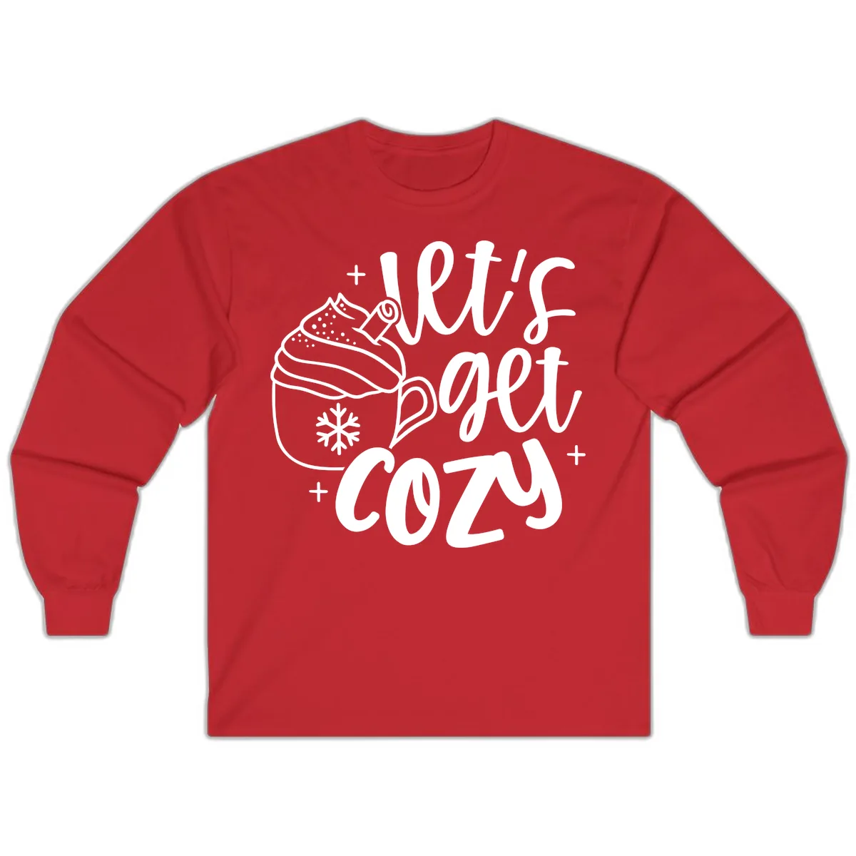 Let's Get Cozy Holiday Design Long Sleeve in Red