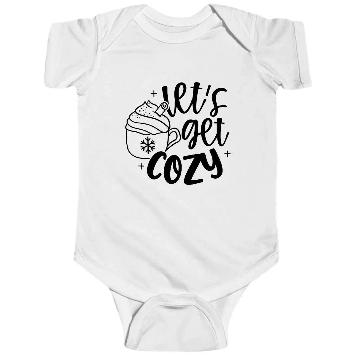 Let's Get Cozy Holiday Design Baby Onesie in White