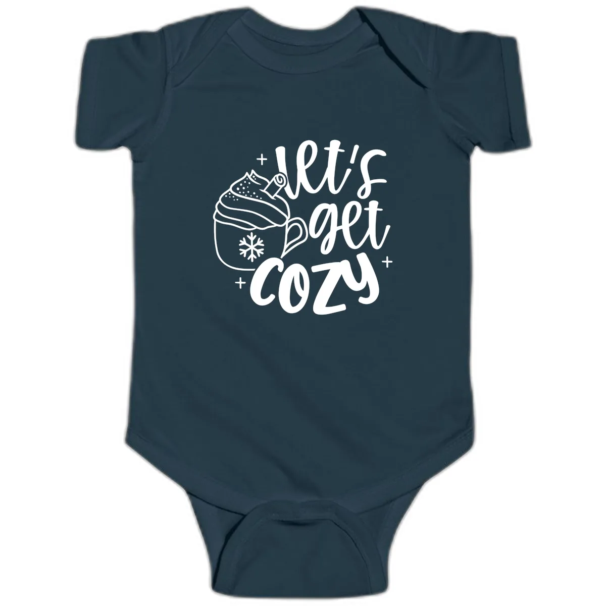 Let's Get Cozy Holiday Design Baby Onesie in Navy