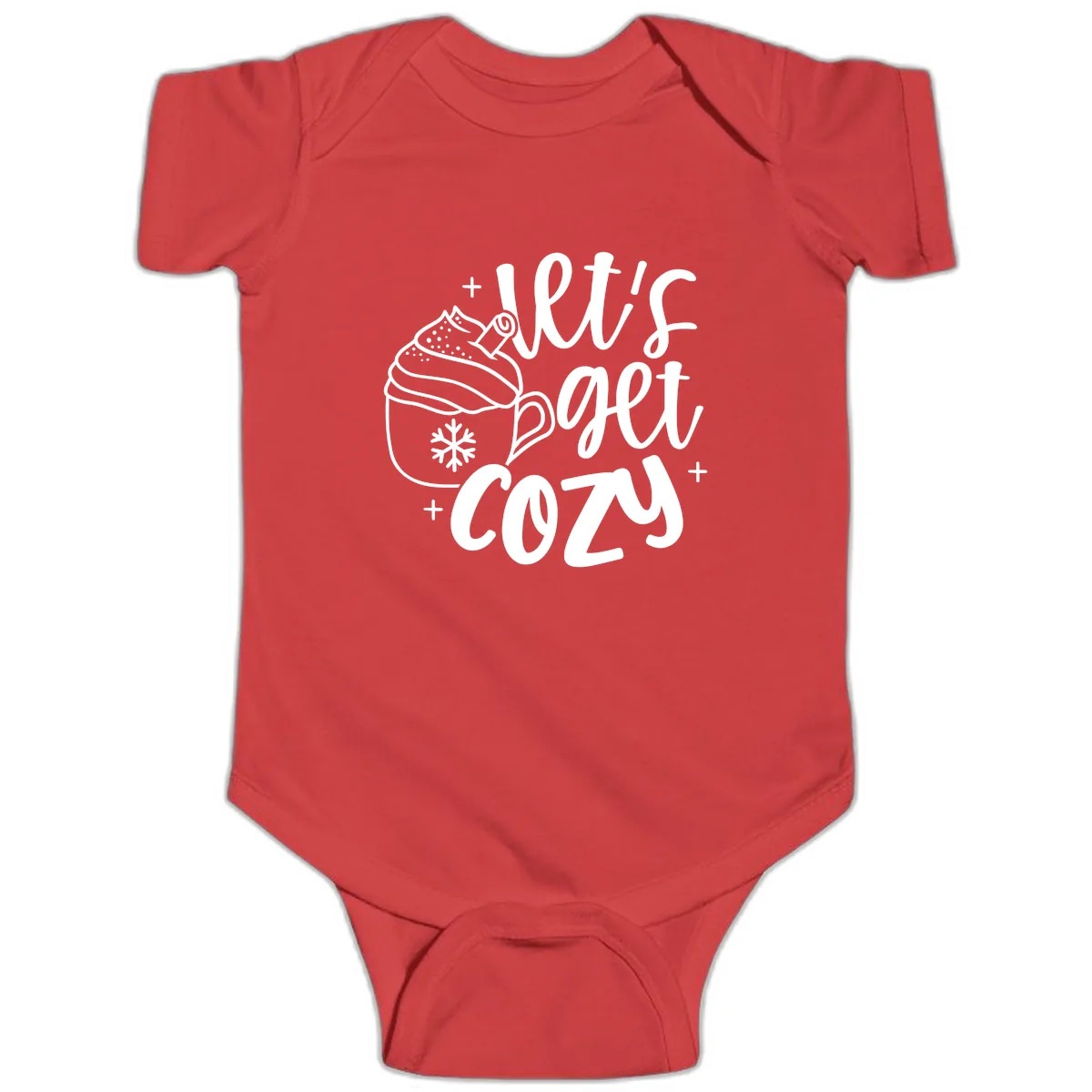 Let's Get Cozy Holiday Design Baby Onesie in Red